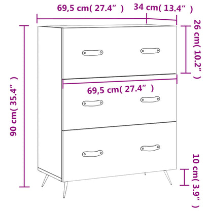 Ladekast 69,5X34X90 Cm Bewerkt Hout Wit - Design Meubelz