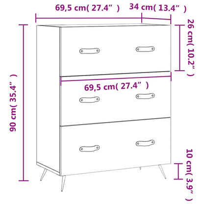 Ladekast 69,5X34X90 Cm Bewerkt Hout Betongrijs - Design Meubelz