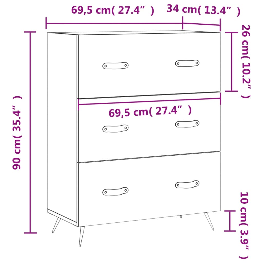 Ladekast 69,5X34X90 Cm Bewerkt Hout Grijs Sonoma - Design Meubelz