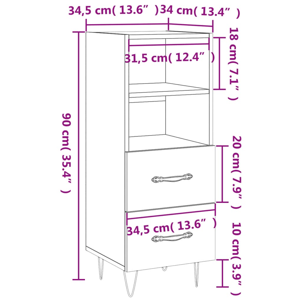 Dressoir 34,5X34X90 Cm Bewerkt Hout Sonoma Eiken - Design Meubelz