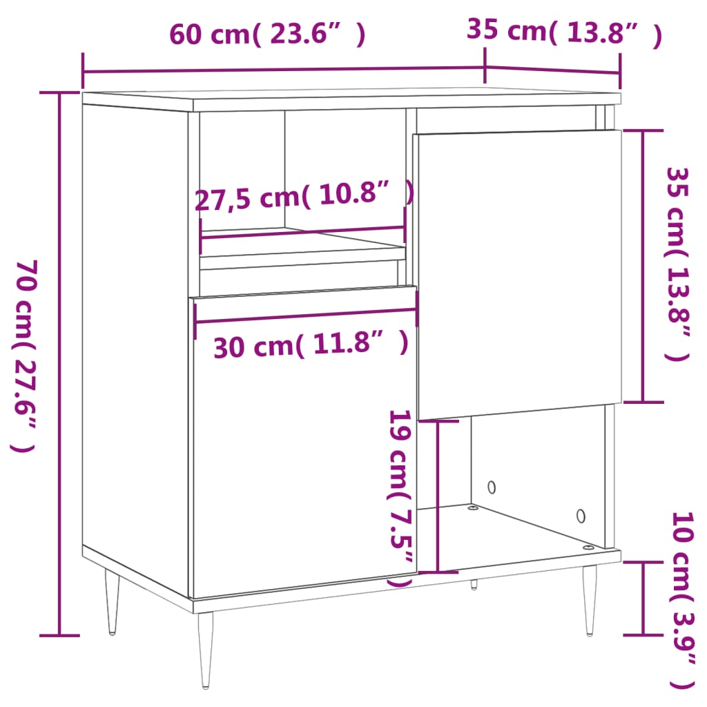 Dressoir 60X35X70 Cm Bewerkt Hout Gerookt Eikenkleurig - Design Meubelz