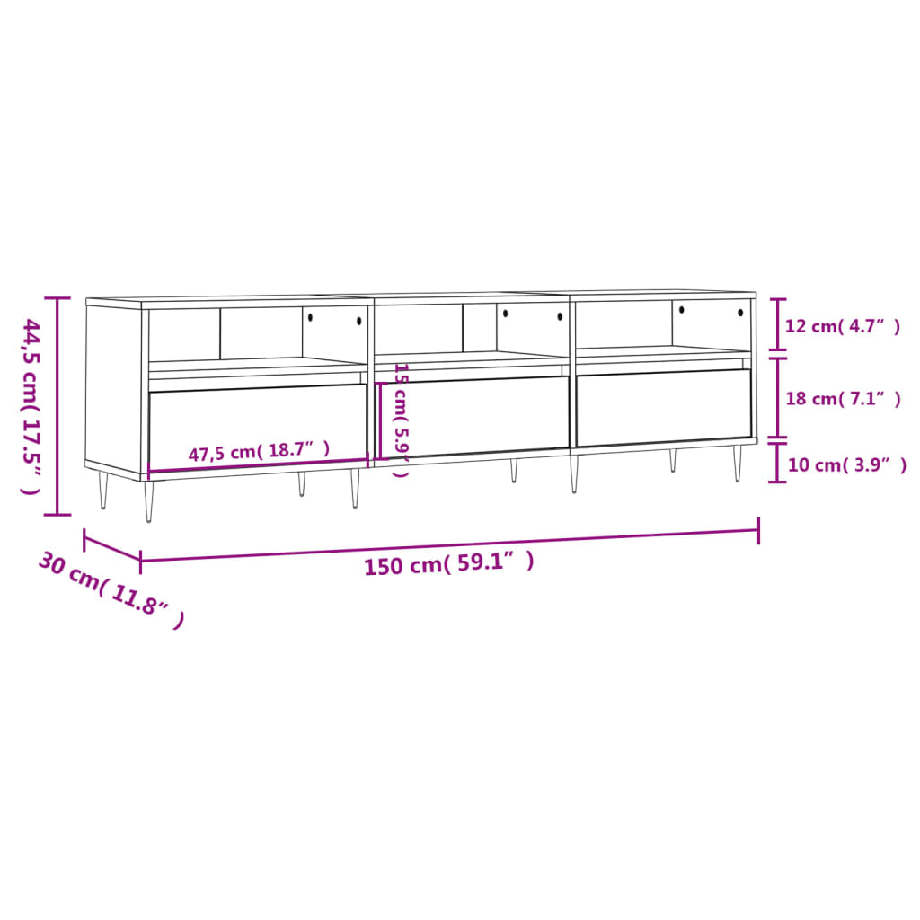 Tv-Meubel 150X30X44,5 Cm Bewerkt Hout Zwart Zwart - Design Meubelz