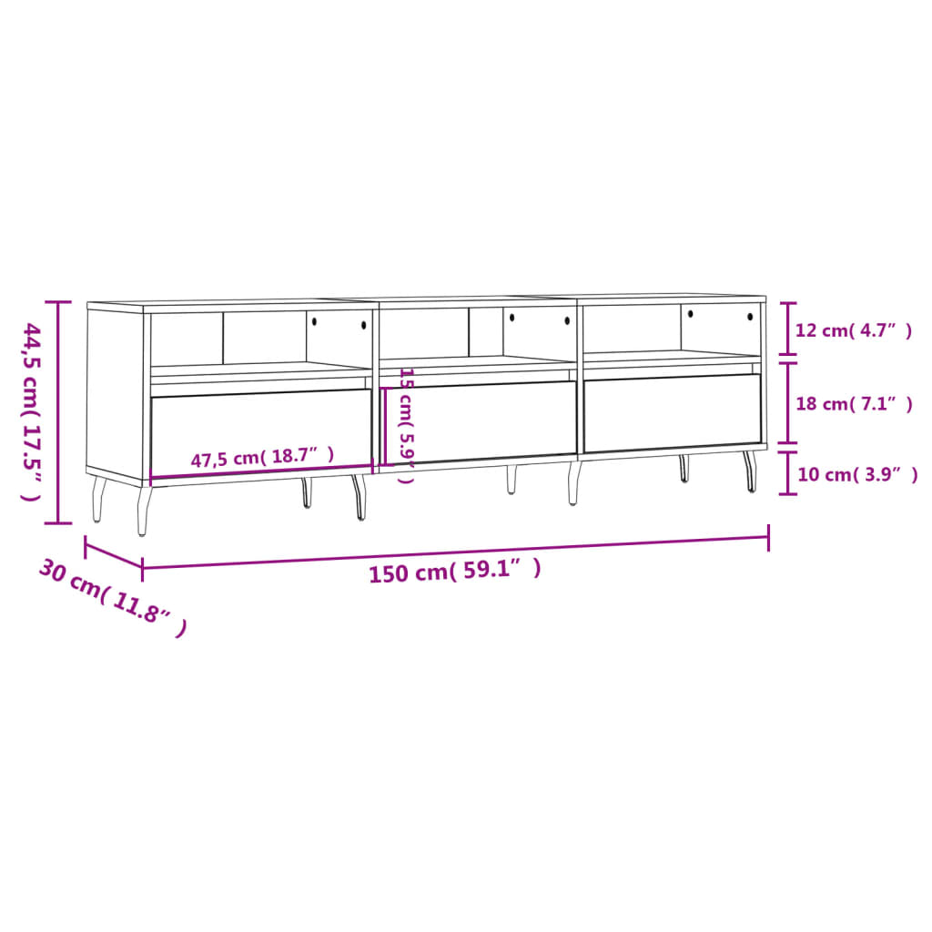 Tv-Meubel 150X30X44,5 Cm Bewerkt Hout Betongrijs Betongrijs - Design Meubelz