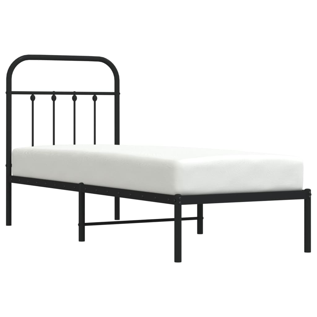 Bedframe Met Hoofdbord Metaal Zwart 75X190 Cm - Design Meubelz