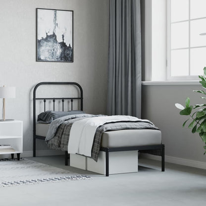 Bedframe Met Hoofdbord Metaal Zwart 75X190 Cm - Design Meubelz