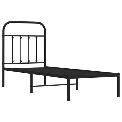 Bedframe Met Hoofdbord Metaal Zwart 75X190 Cm - Design Meubelz