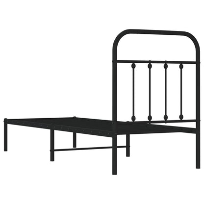 Bedframe Met Hoofdbord Metaal Zwart 75X190 Cm - Design Meubelz