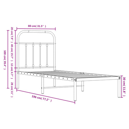 Bedframe Met Hoofdbord Metaal Zwart 75X190 Cm - Design Meubelz