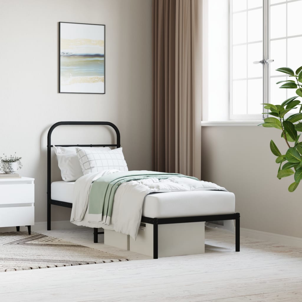 Bedframe Met Hoofdbord Metaal Zwart 75X190 Cm - Design Meubelz