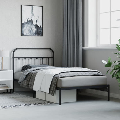 Bedframe Met Hoofdbord Metaal Zwart 100X200 Cm - Design Meubelz