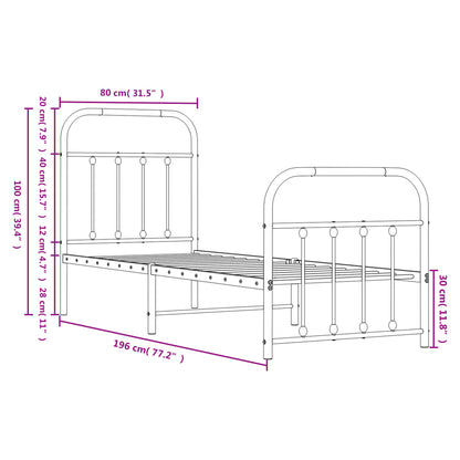 Bedframe Met Hoofd- En Voeteneinde Metaal Zwart 75X190 Cm - Design Meubelz