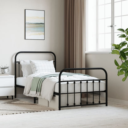 Bedframe Met Hoofd- En Voeteneinde Metaal Zwart 100X190 Cm - Design Meubelz