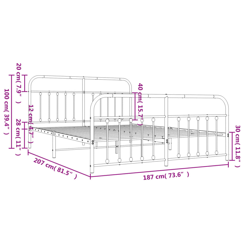 Bedframe Met Hoofd- En Voeteneinde Metaal Wit 180X200 Cm - Design Meubelz