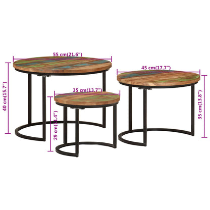 Tafeltjesset 3 St Massief Gerecycled Hout - Design Meubelz