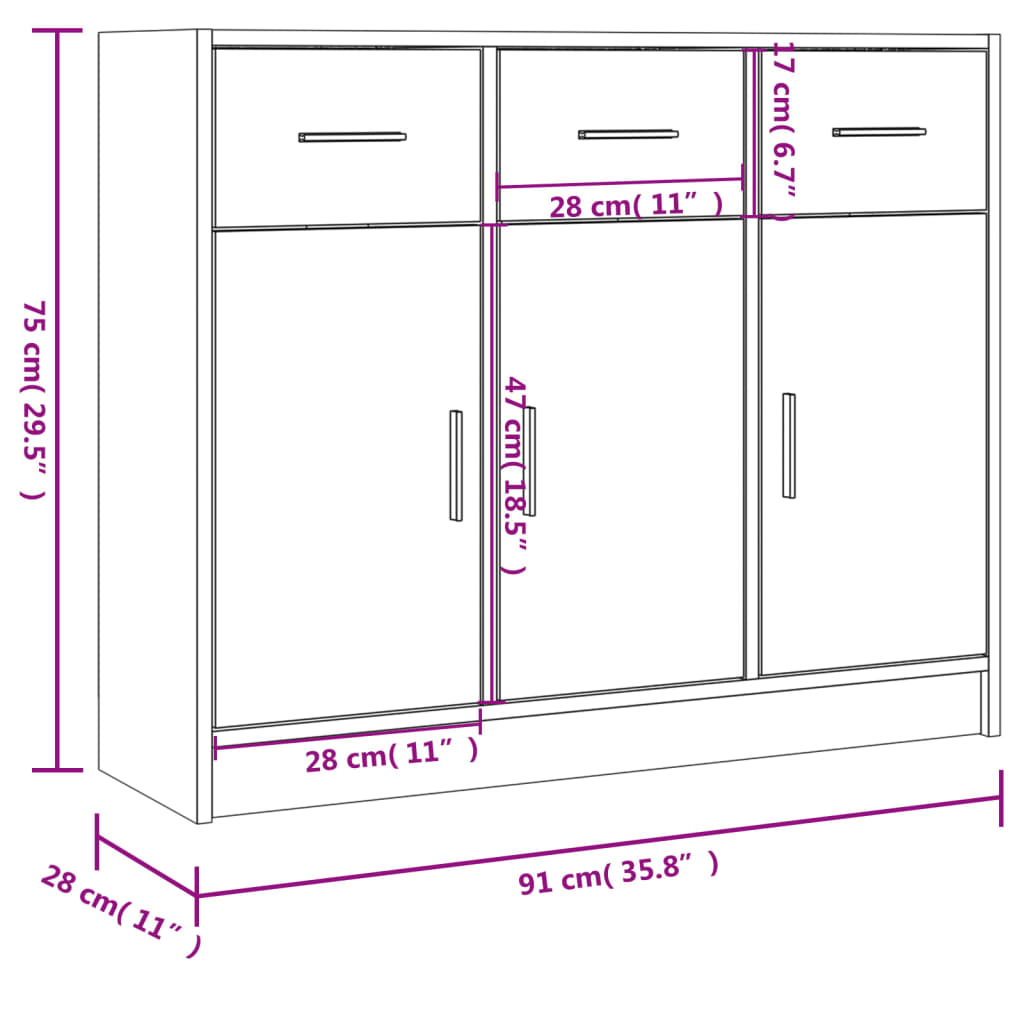 Dressoir 91X28X75 Cm Bewerkt Hout Gerookt Eikenkleurig - Design Meubelz