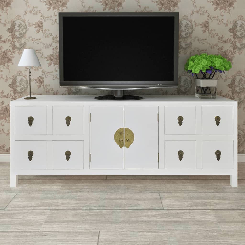 Tv-Meubel 110X24X48 Cm Bewerkt Hout Wit - Design Meubelz