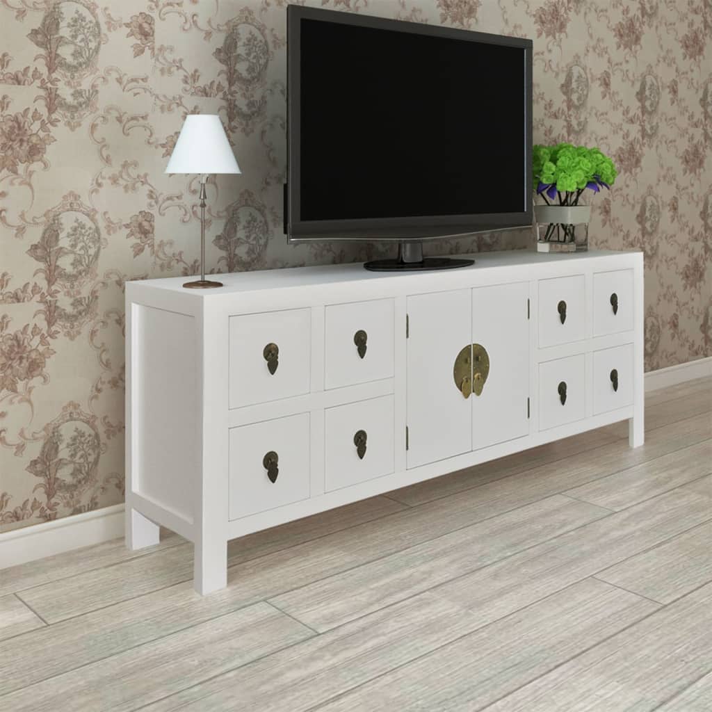 Tv-Meubel 110X24X48 Cm Bewerkt Hout Wit - Design Meubelz