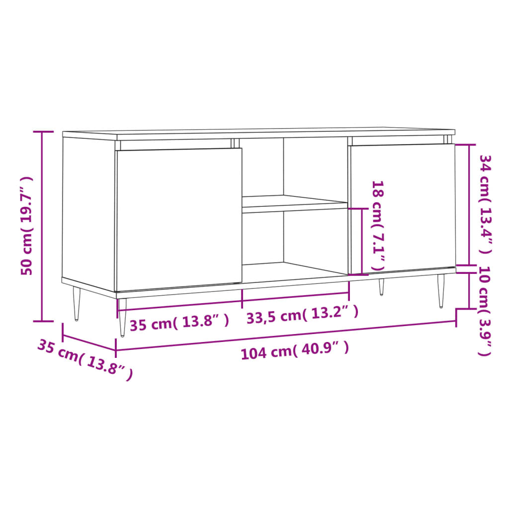 Tv-Meubel 104X35X50 Cm Bewerkt Hout Betongrijs Betongrijs - Design Meubelz