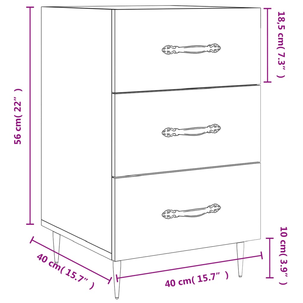 Nachtkastje 40X40X66 Cm Bewerkt Hout Gerookt Eikenkleurig - Design Meubelz