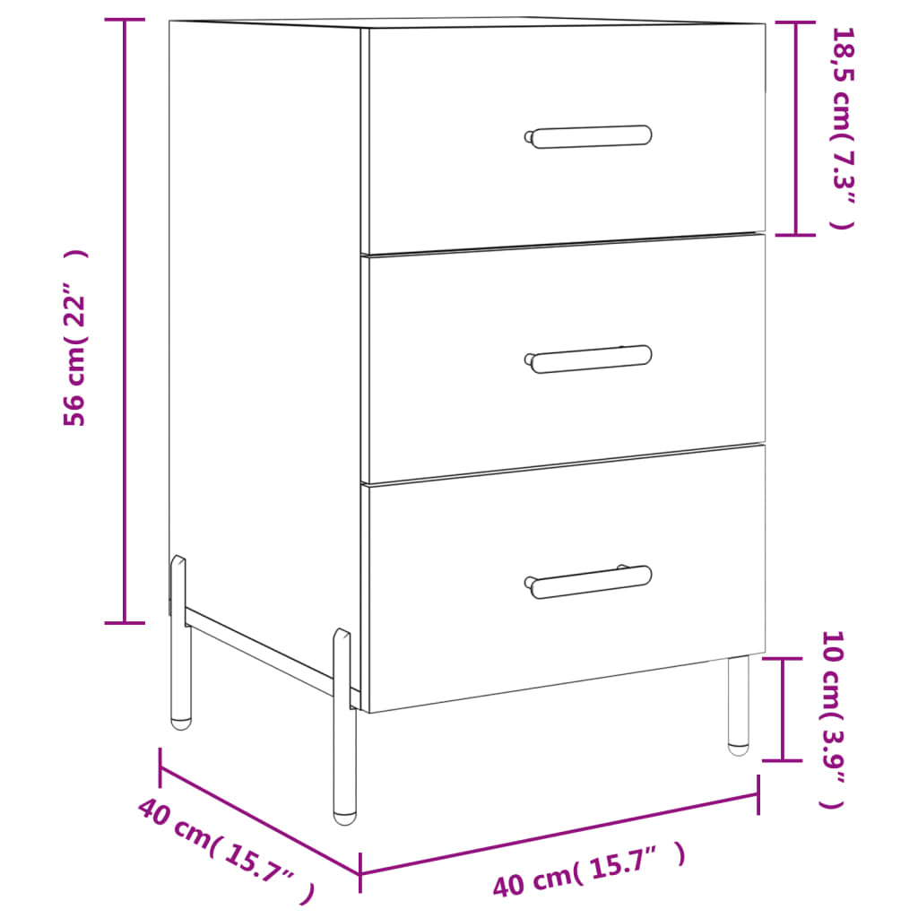 Nachtkastje 40X40X66 Cm Bewerkt Hout Zwart - Design Meubelz