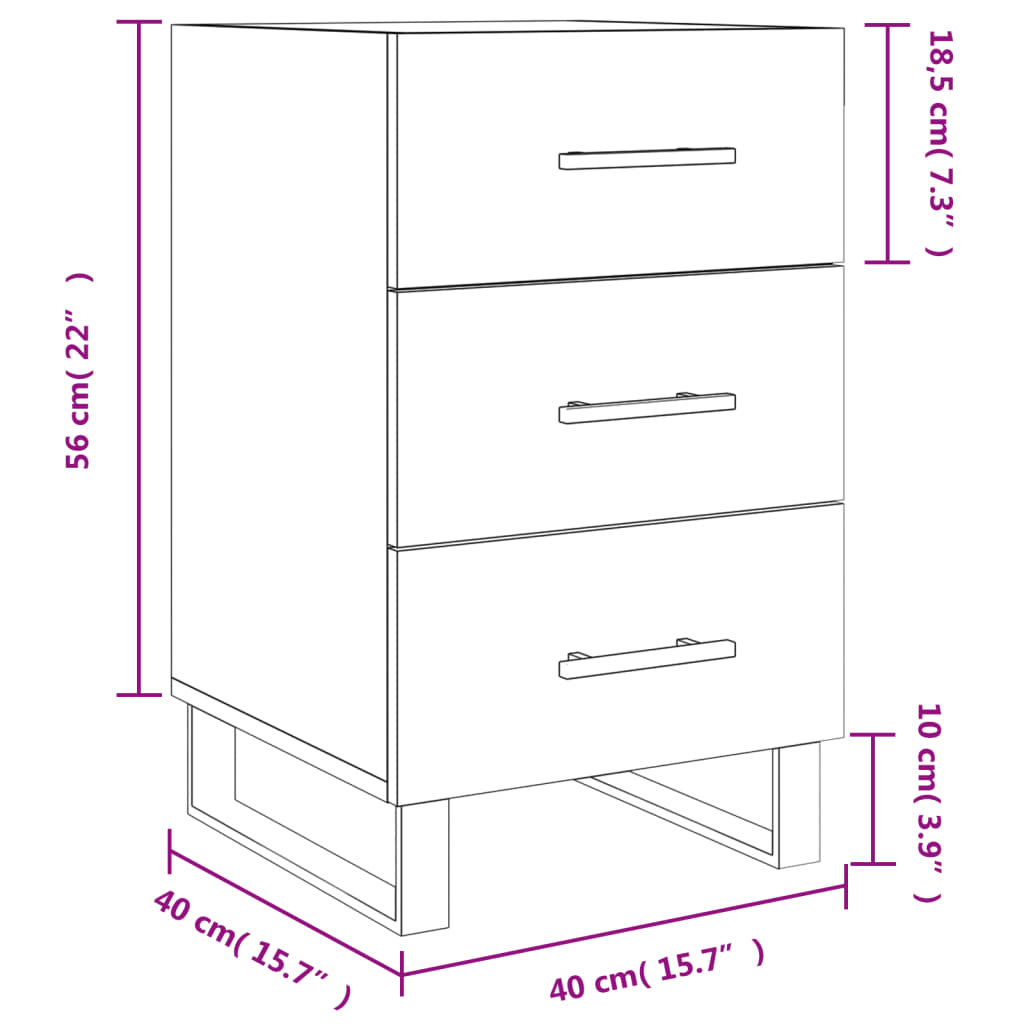 Nachtkastje 40X40X66 Cm Bewerkt Hout Betongrijs - Design Meubelz