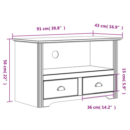 Tv-Meubel Met 2 Lades Bodo 91X43X56 Cm Massief Grenenhout Bruin Bruin - Design Meubelz