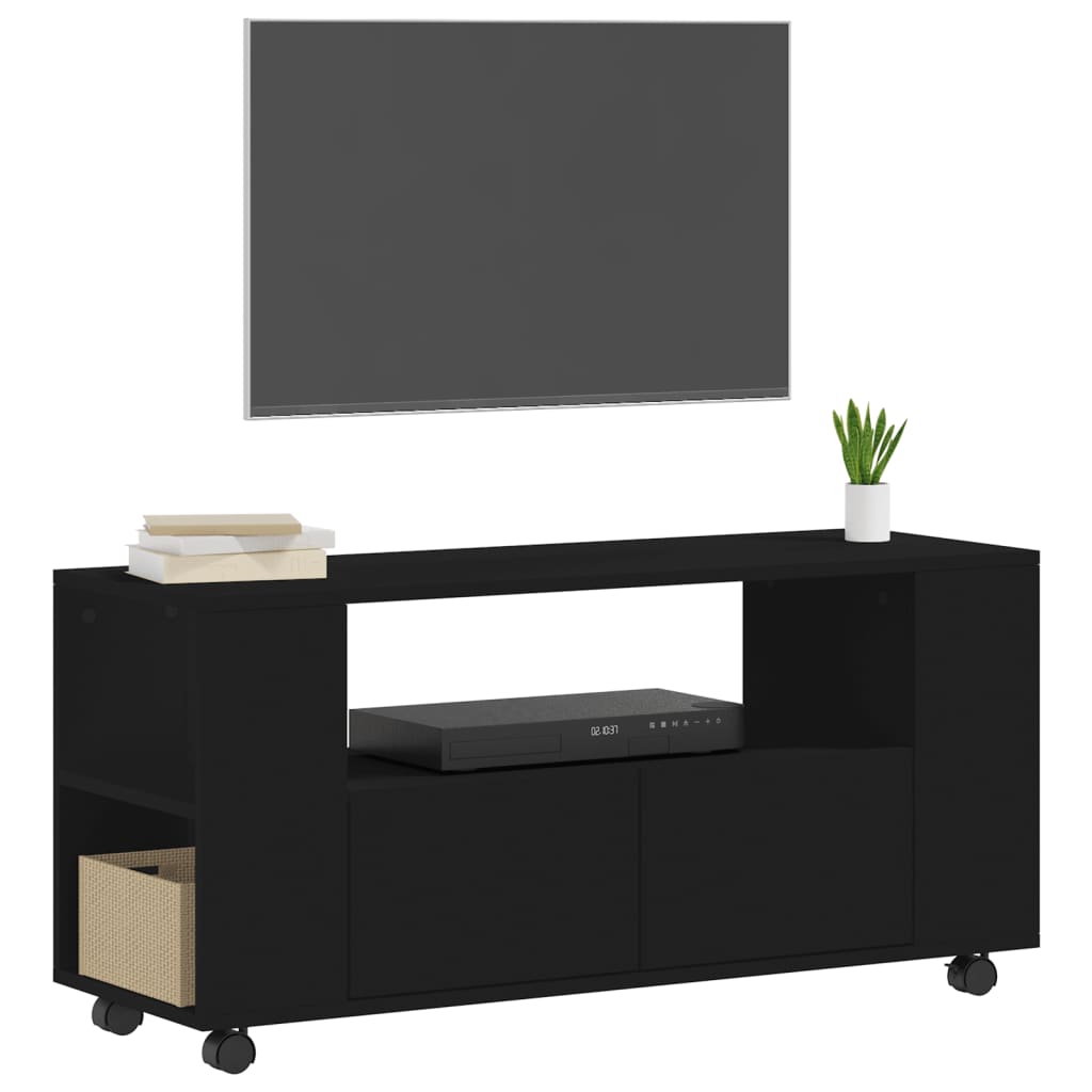 Tv-Meubel 102X34,5X43 Cm Bewerkt Hout Zwart Zwart - Design Meubelz