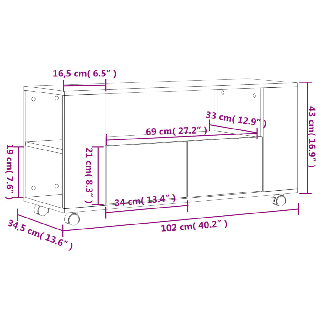 Tv-Meubel 102X34,5X43 Cm Bewerkt Hout Grijs Sonoma Eikenkleurig Grijs sonoma - Design Meubelz