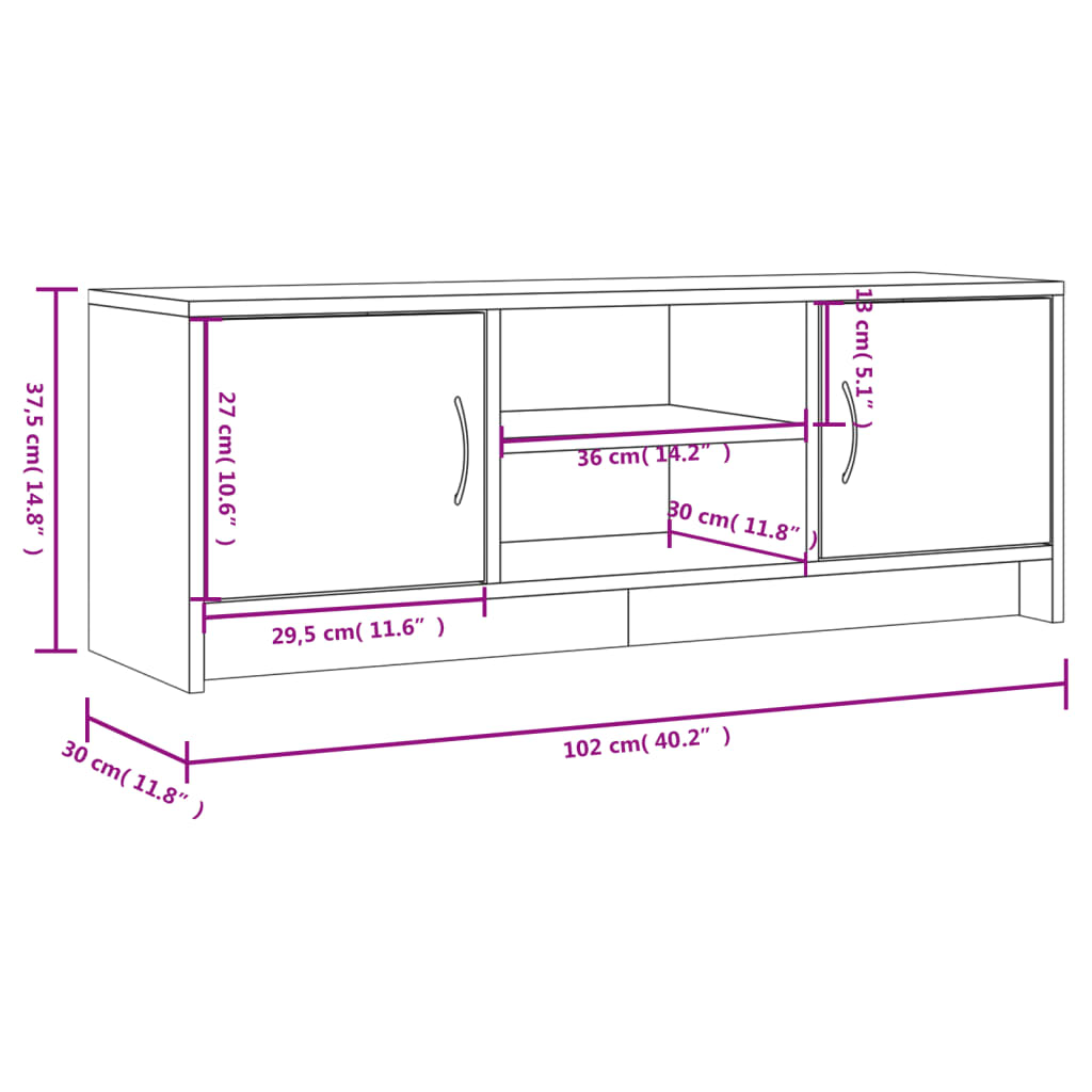 Tv-Meubel 102X30X37,5 Cm Bewerkt Hout Zwart Zwart - Design Meubelz