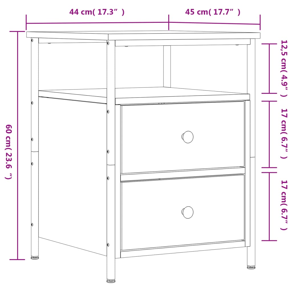 Nachtkastje 44X45X60 Cm Bewerkt Hout Sonoma Eikenkleurig - Design Meubelz