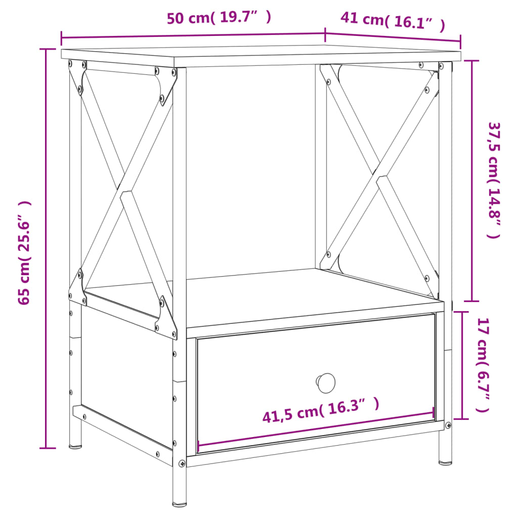 Nachtkastje 50X41X65 Cm Bewerkt Hout Zwart - Design Meubelz