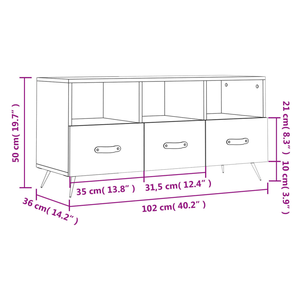 Tv-Meubel 102X36X50 Cm Bewerkt Hout Sonoma Eikenkleurig Sonoma eiken - Design Meubelz