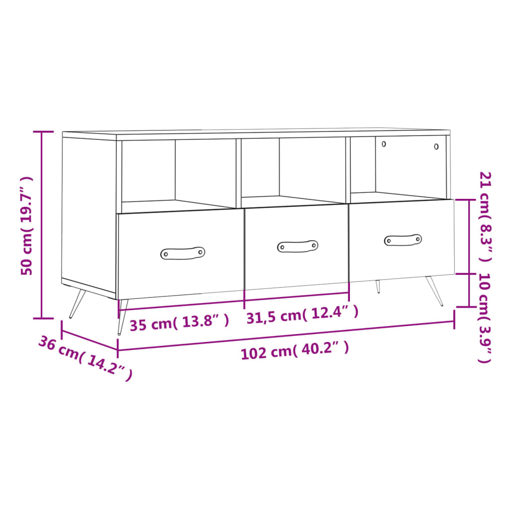 Tv-Meubel 102X36X50 Cm Bewerkt Hout Grijs Sonoma Eikenkleurig Grijs sonoma - Design Meubelz