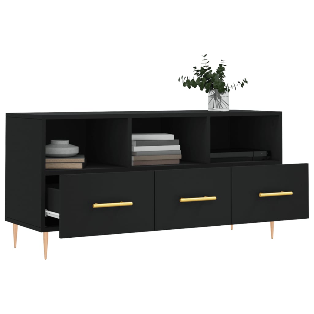 Tv-Meubel 102X36X50 Cm Bewerkt Hout Zwart Zwart - Design Meubelz