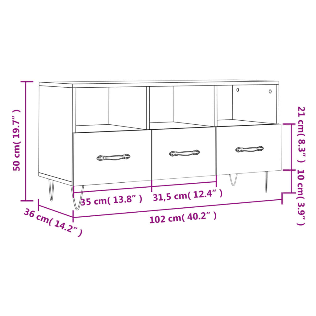 Tv-Meubel 102X36X50 Cm Bewerkt Hout Sonoma Eikenkleurig Sonoma eiken - Design Meubelz