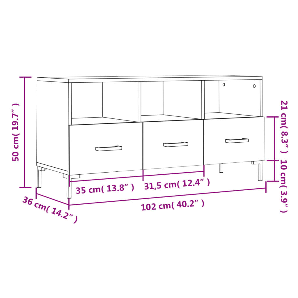 Tv-Meubel 102X36X50 Cm Bewerkt Hout Betongrijs Betongrijs - Design Meubelz