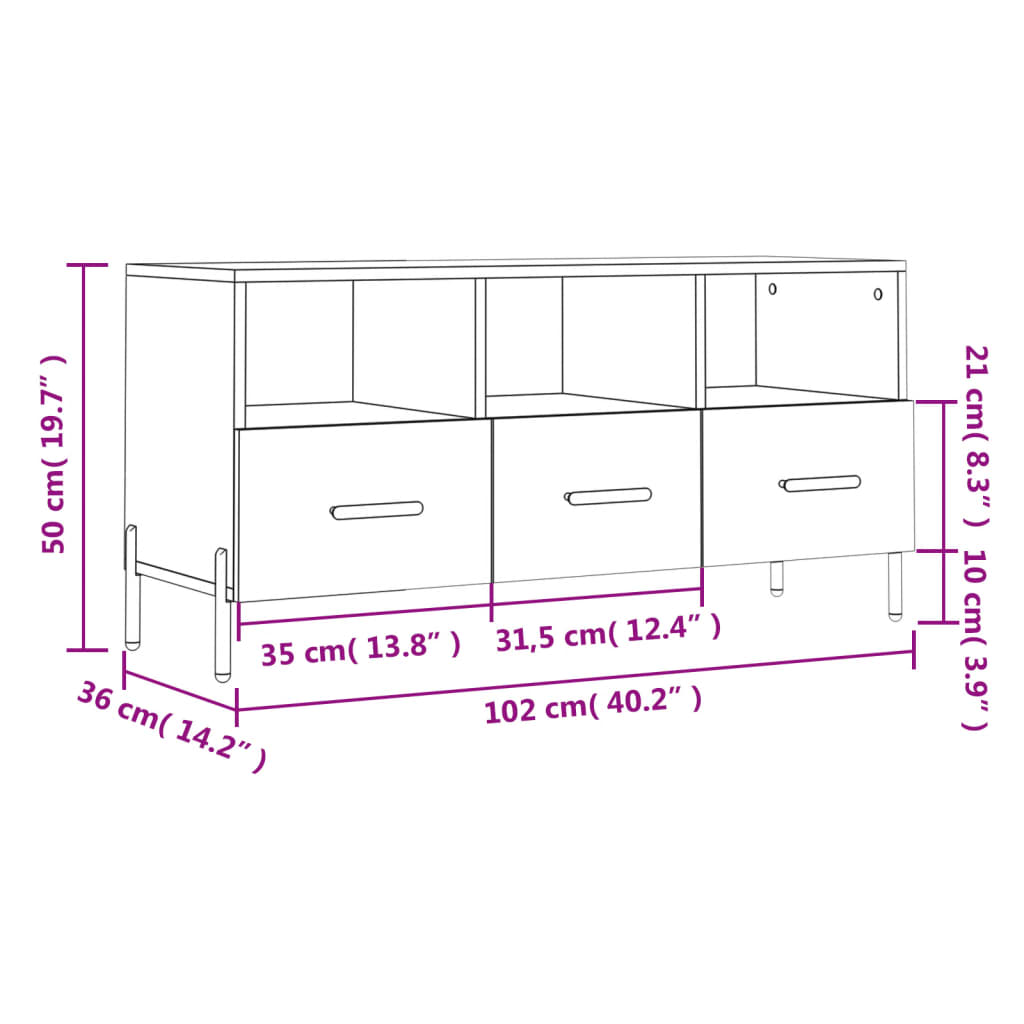 Tv-Meubel 102X36X50 Cm Bewerkt Hout Sonoma Eikenkleurig Sonoma eiken - Design Meubelz