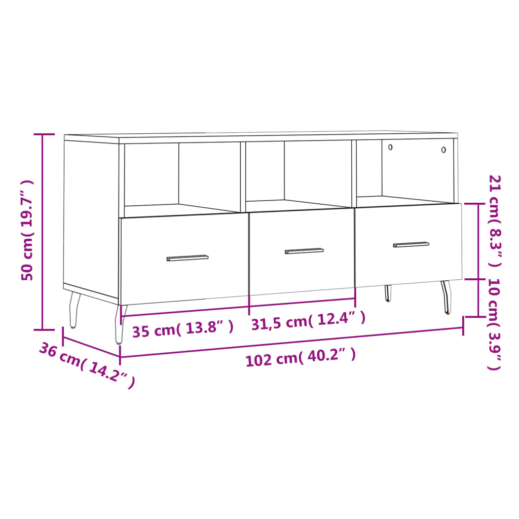 Tv-Meubel 102X36X50 Cm Bewerkt Hout Zwart Zwart - Design Meubelz