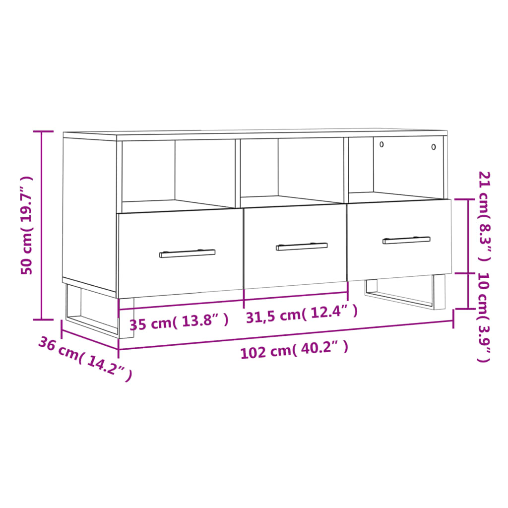 Tv-Meubel 102X36X50 Cm Bewerkt Hout Zwart Zwart - Design Meubelz