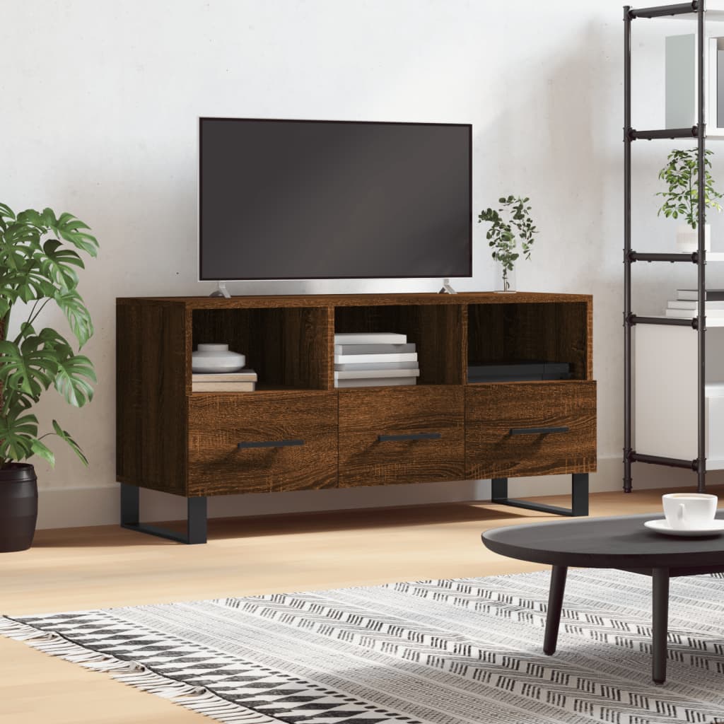 Tv-Meubel 102X36X50 Cm Bewerkt Hout Bruineikenkleurig Bruineiken - Design Meubelz