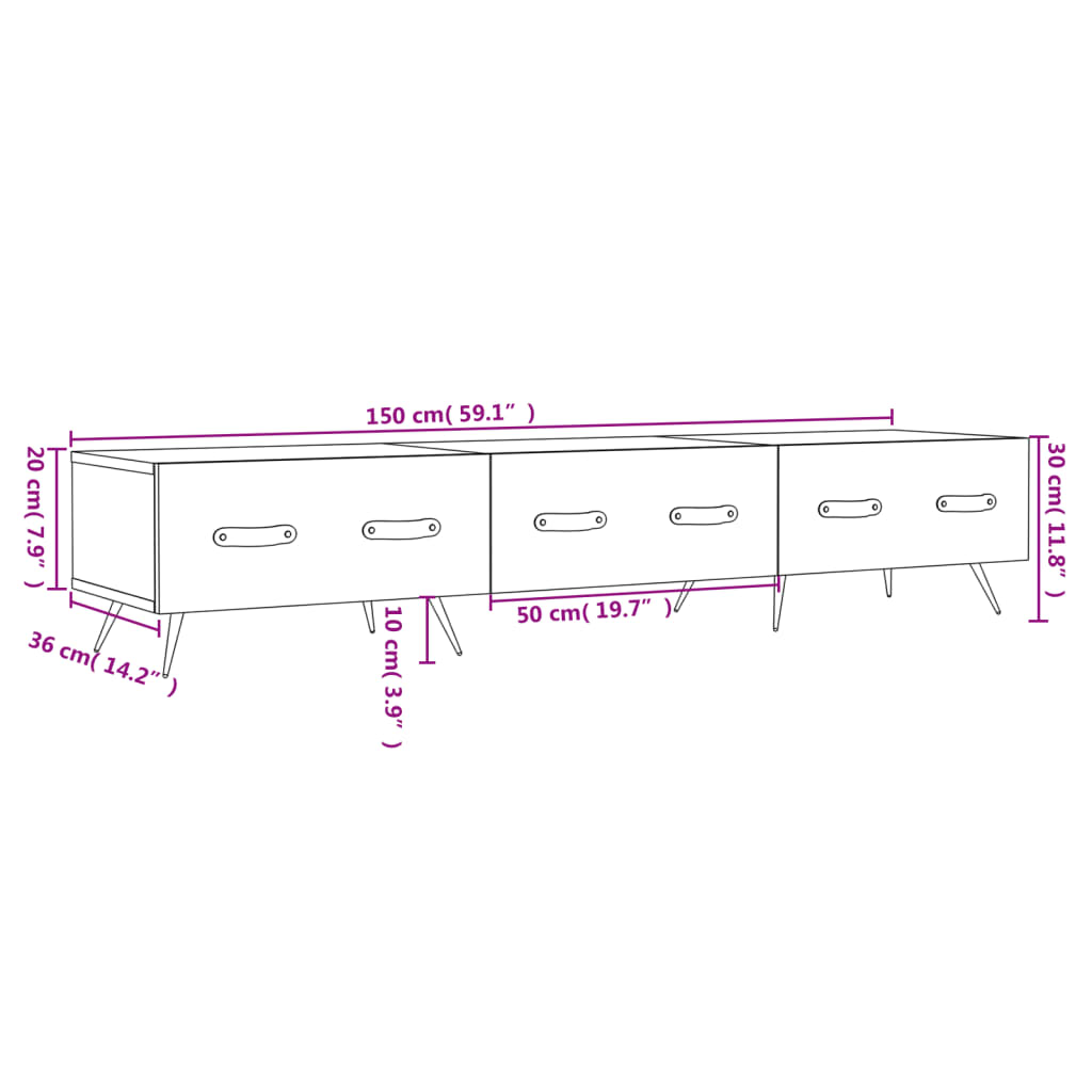 Tv-Meubel 150X36X30 Cm Bewerkt Hout Zwart Zwart - Design Meubelz