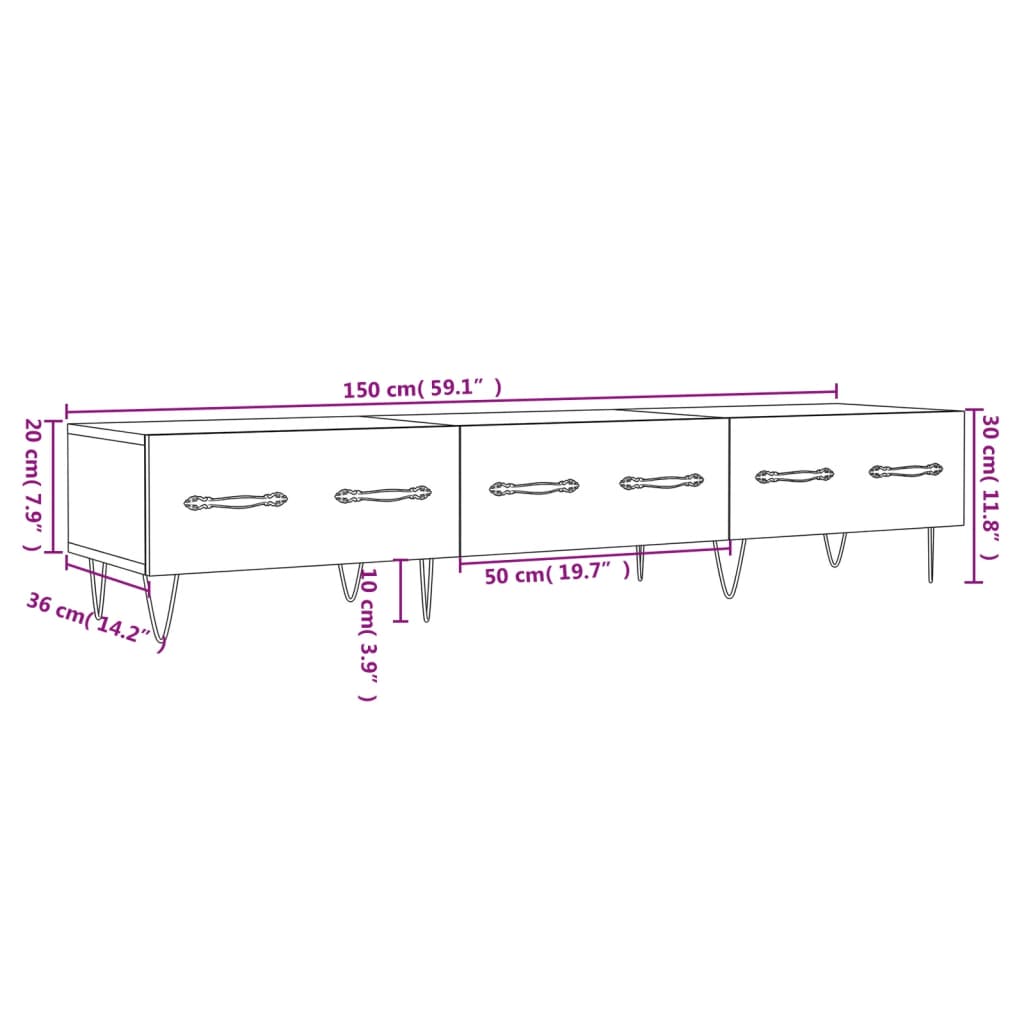 Tv-Meubel 150X36X30 Cm Bewerkt Hout Zwart Zwart - Design Meubelz