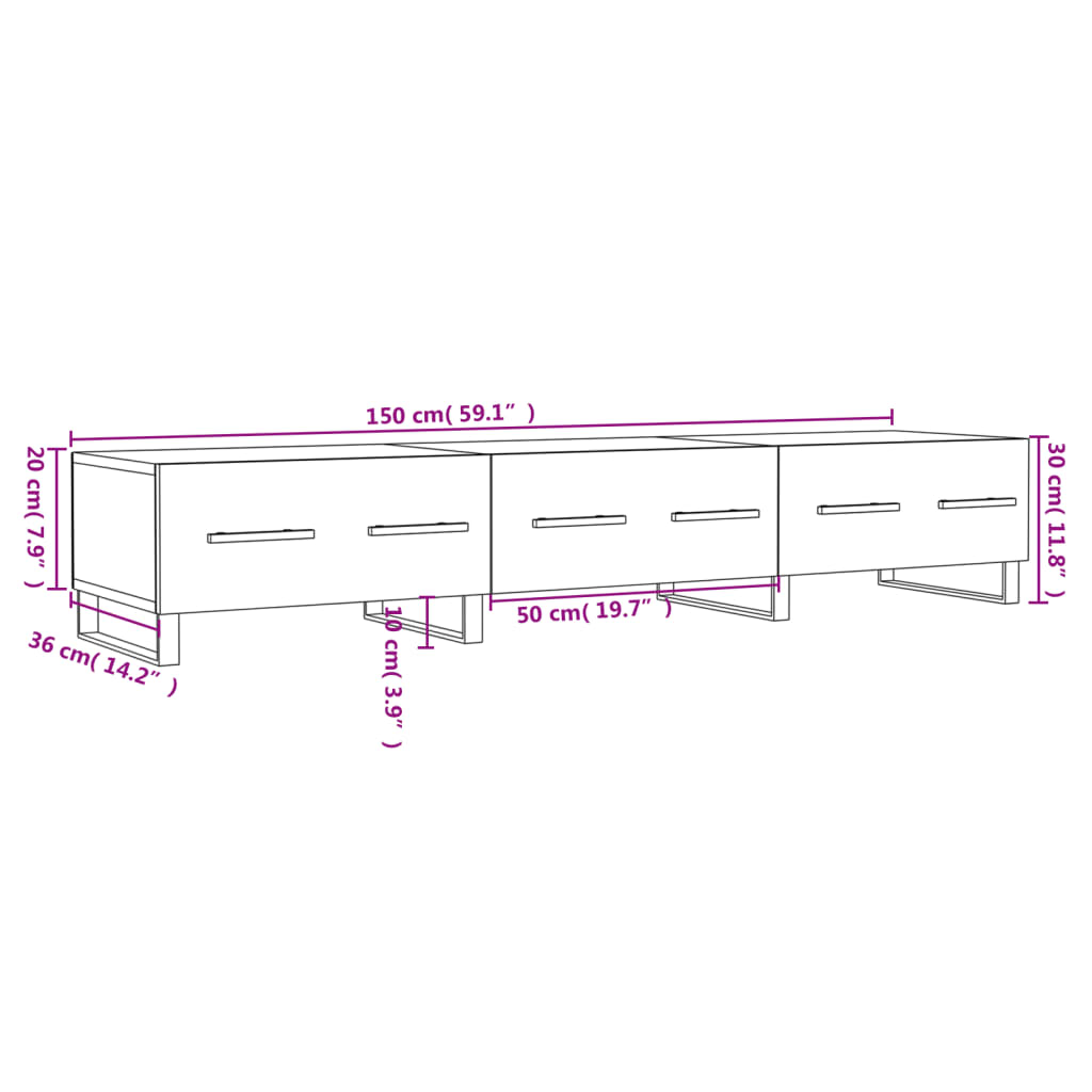 Tv-Meubel 150X36X30 Cm Bewerkt Hout Betongrijs Betongrijs - Design Meubelz