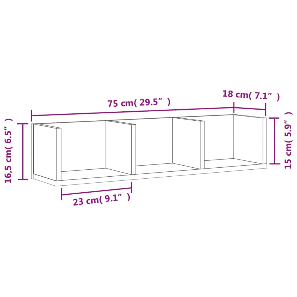 Wandkast 75x18x16,5 cm bewerkt hout zwart