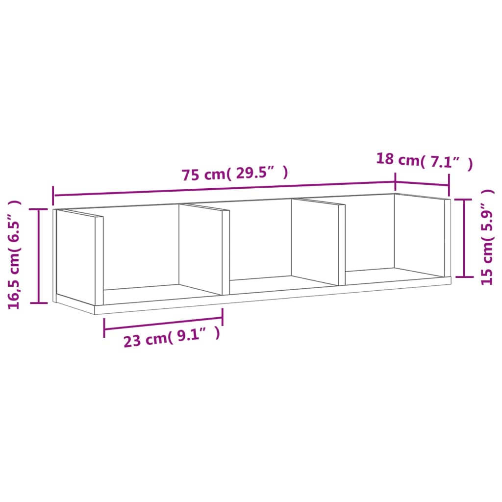 Wandkast 75x18x16,5 cm bewerkt hout gerookt eikenkleurig