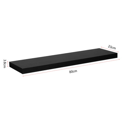 Set van 2 Zwarte Zwevende Wandplanken – MDF Wandrek voor Woonkamer, Keuken & Badkamer