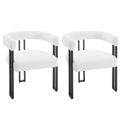 Set van 2 Eetkamerstoelen met Armleuningen – Moderne Chenille Stoelen met Metalen Poten – Comfortabele Design Fauteuil