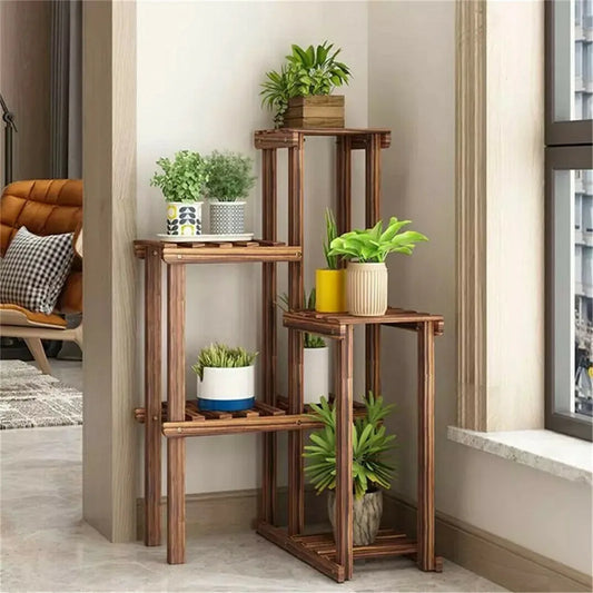 Houten Plantenstandaard – 6-Lagen Plantenrek – Indoor & Outdoor Display voor Bloempotten & Succulenten