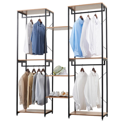 Houten Kledingkast met Kledingrek & Schoenenrek – 2+3+2 Planken – Stevig & Ruim Design voor Slaapkamer