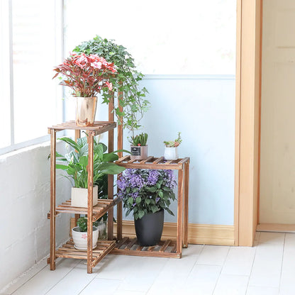 Houten Plantenstandaard – 6-Lagen Plantenrek – Indoor & Outdoor Display voor Bloempotten & Succulenten